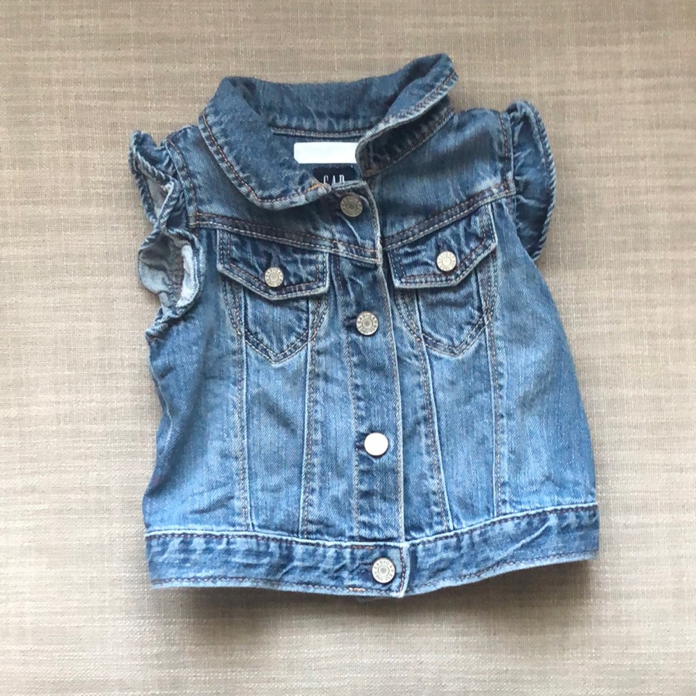 BOGO Gap denim vest with shoulder ruffle detail 18-24mo